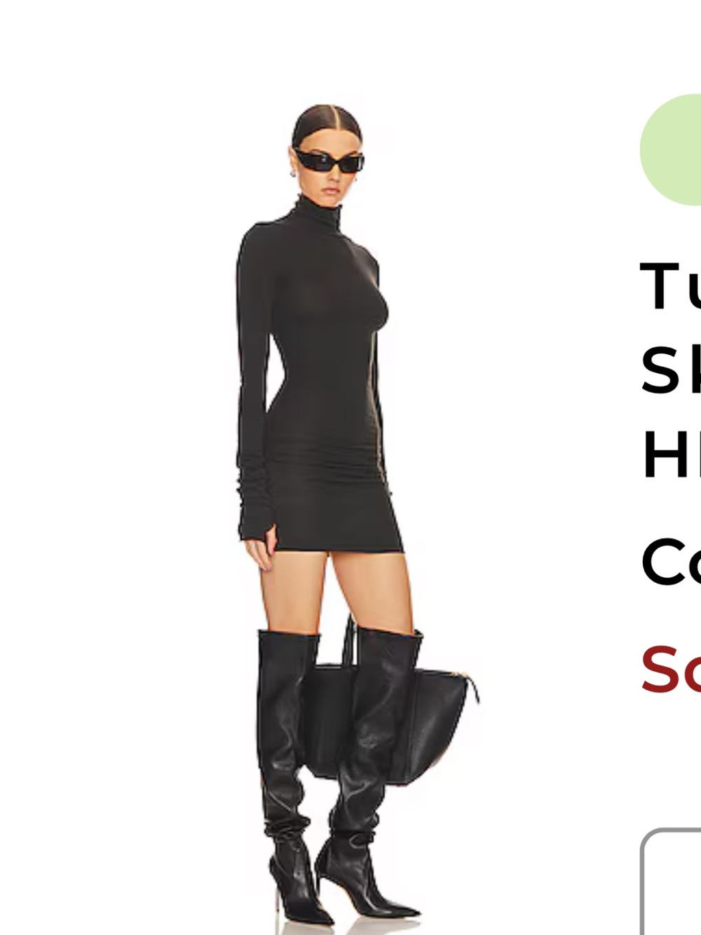 Long Sleeve Turtleneck Bodycon Mini Dress - Black